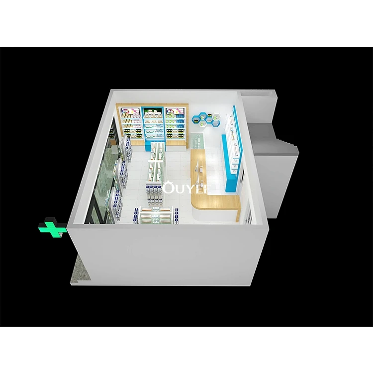 Customized Design 3D Commercial Retail Store Pharmacy Counter for Sale Pharmacy Shop Display Stand Furniture