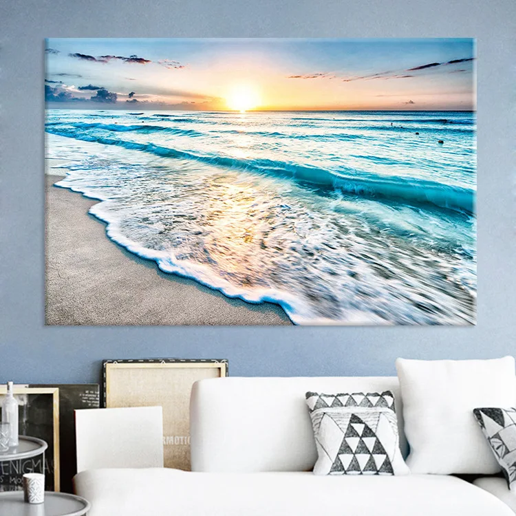 Dekorasi Ruang Tamu Modern Sederhana Pinggir Pantai Nordik Matahari Terbit Di Pantai Laut Pemandangan Tanpa Bingkai Pada Gulungan Kanvas Untuk Cetak Seni Inkjet Buy Kanvas Roll Untuk Inkjet Print Unframed Kanvas