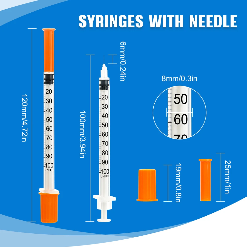 Free Sample 0.5ml 1ml Disposable Orange Cap Insulin Syringe with Needle