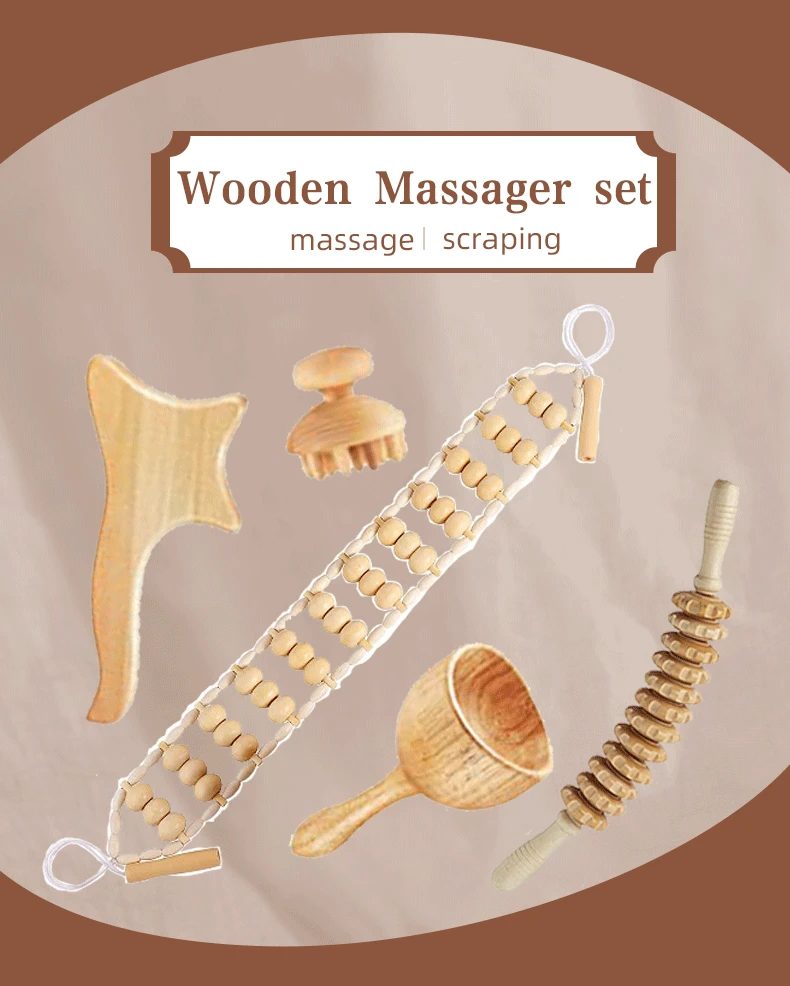 5 In 1 Hot Selling Wood Therapy Massage Tool Massage Roller Body Guasha