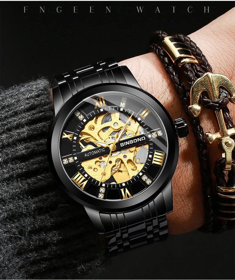 Binbond B6020 6020 Men's Automatic Watches Casual Fashion Original Chronograph Waterproof Stainless Steel Luminous Wristwatch