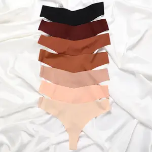 Low-rise Invisible Ice Silk Seamless Basic Thong Panties Lingerie Women Briefs Underwear Knickers Bikini