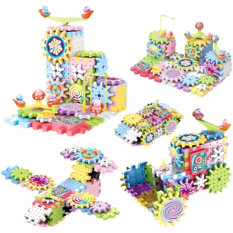 Samtoycn 3D STEM 83PCS Block Variable Puzzle Toys Interlocking Block Moulds Electric Gear Rotating Building Blocks for Kids