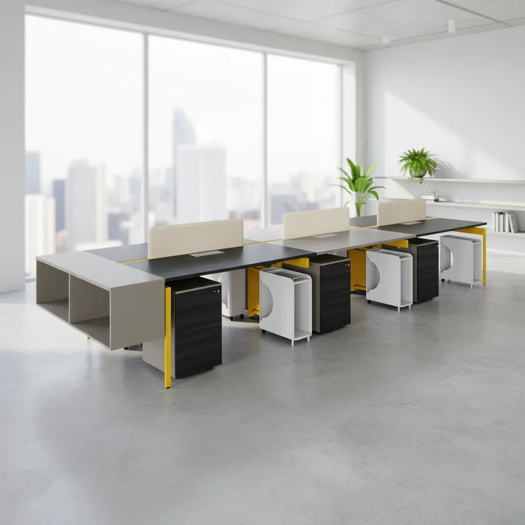 Modern Large Open Office Workstation Wood Frame Standing Multi-functional Areas Integrated Power Professional Team Desk 6