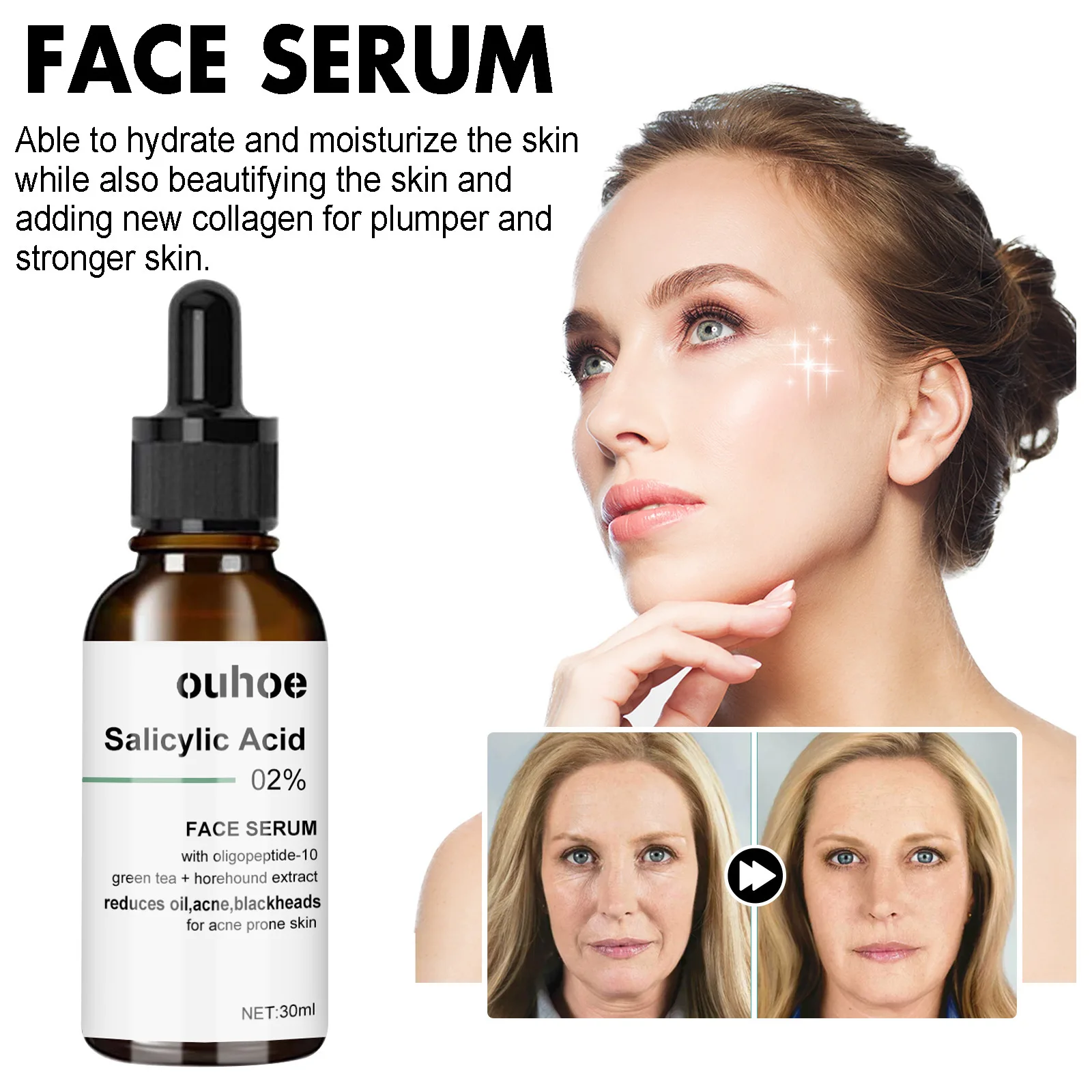 Private Label OUHOE 30ml Organic Extract Skin Moisturizing Anti Wrinkle Salicylic Acid Face Serum