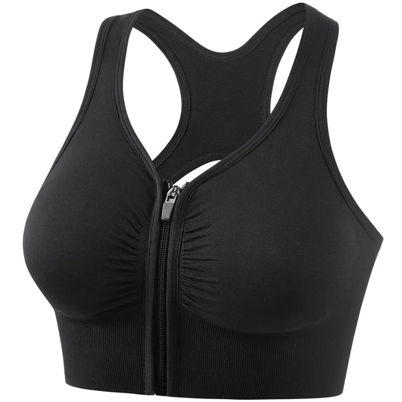 Shockproof Gathered Large Size Running Yoga Fitness Sports Bra Hollow Out Beauty Back Front Zipper Sports Underwear Women