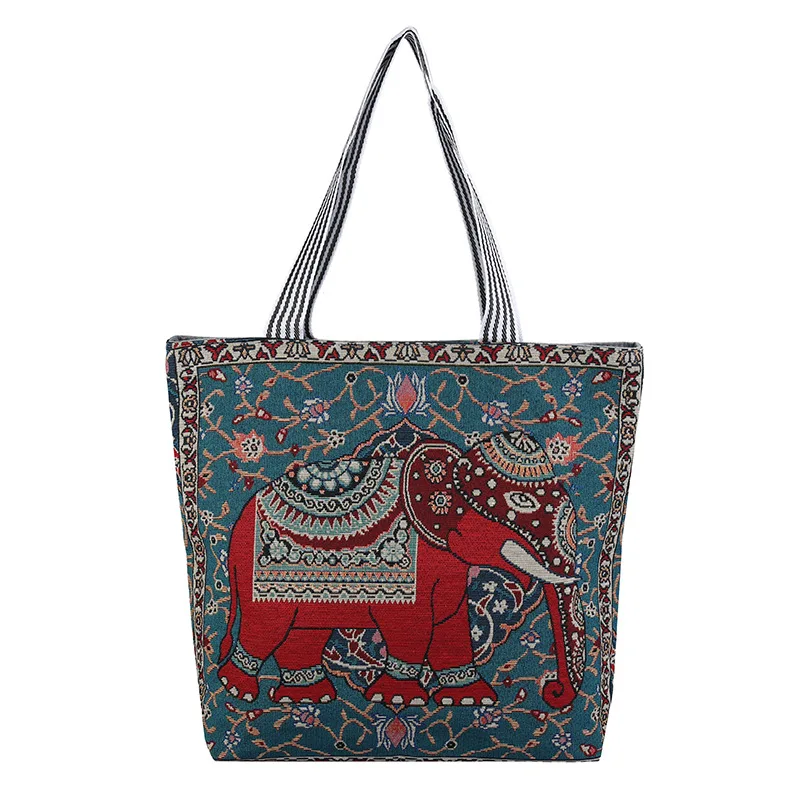 Cheap Wholesale Thailand Malaysia Philippines Canvas Bag Elephant Pattern Woman Bag Shoulder Beach Shopping Bag