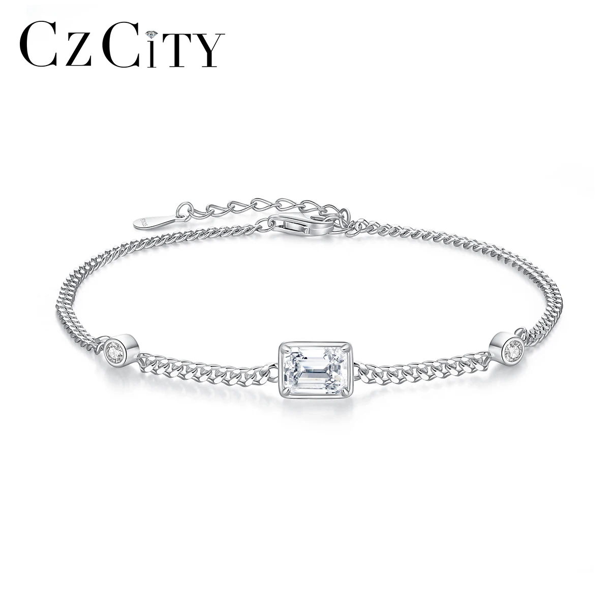 CZCITY Sterling Silver Bracelet Fashion Chain Woman VVS Diamond 