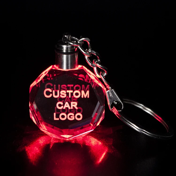Factory Wholesale K9 Blank Sublimation Led Crystal Keychain Custom Big Size Car logo Glass 3D Laser Crystal Keychain