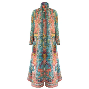 Dubai Ladies Elegant Pleated Abaya Print Design Plus Size Clothing Women Muslim Abaya 2025 Latest Abaya Designs