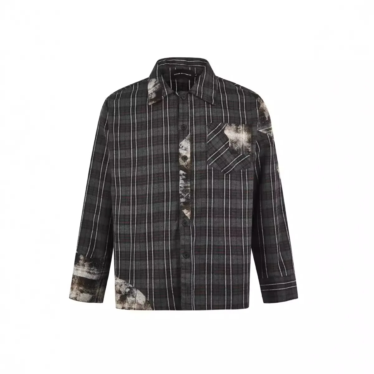 Oem Custom Long Sleeve Plaid Loose Street Retro Damaged Stitching Button  Shirt for Men
