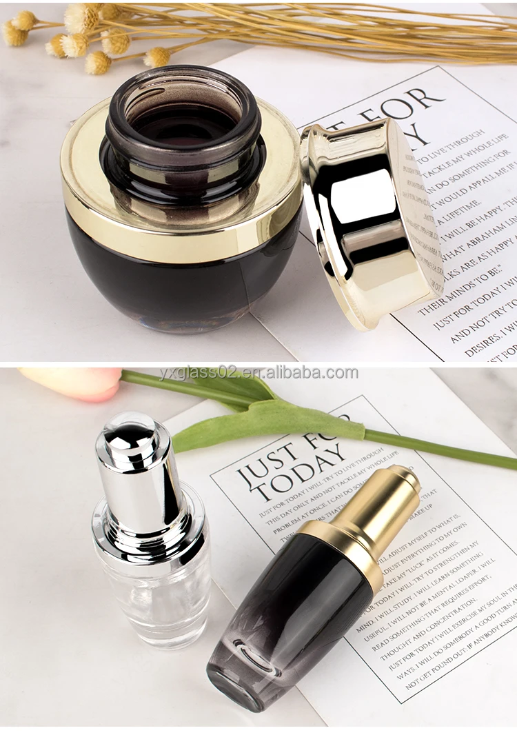 Skin care cosmetic packaging shiny gradient black 30ml 50ml 100ml 120ml 30g 50g cosmetic jar and bottle set details