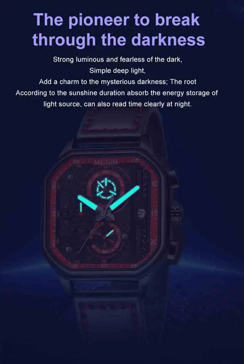 MEGIR 8106 Casual Leather Men's Watches Fashion Square Business Wristwatches Relojes Hombre Luminous Quartz Watches Custom LOGO