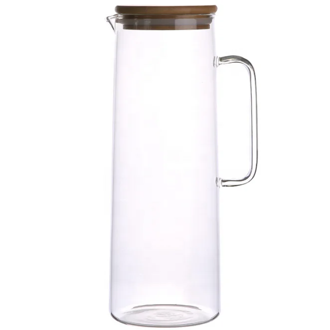 1.5L High Borosilicate Glass Water Pitcher Jug Pot with Bamboo Lid