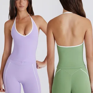 New Style Contrast Color 2 Piece Sportswear Fitness Bra Tank Top Butt Lift Cross Shorts Leggings Fitness Gym Yoga Set
