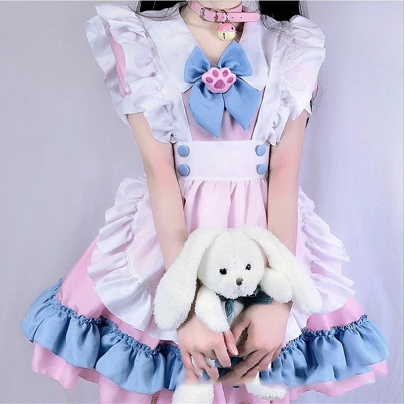 Amazon.com: YYYY Women's Lolita Maid Uniform Cosplay Costume Halloween  Sweet Cute Cafe Japanese Anime Outfit Apron Dress Set (32# Pink, M) :  Clothing, Shoes & Jewelry