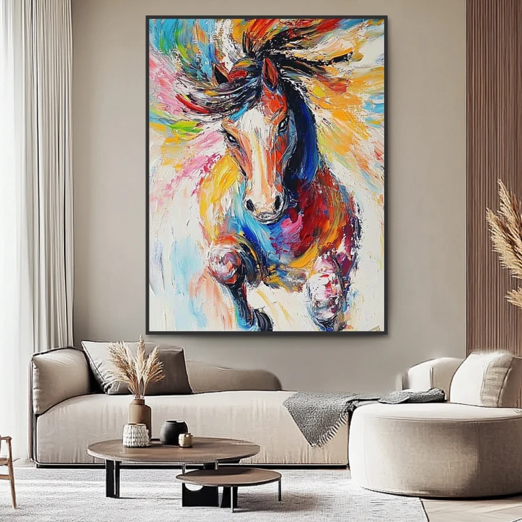 Large Handpainted Pop Art Canvas Abstract Colorful Horse Wall Art 3D Texture Animal Painting Home Decor