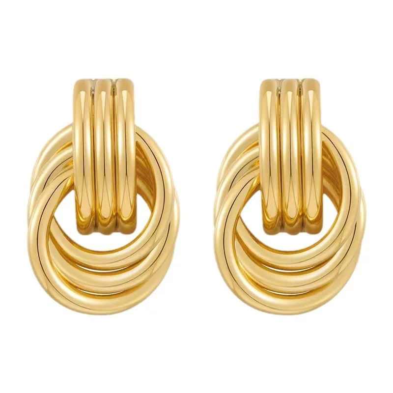 European American Cross-border Exaggerated Geometric Metal Winding Twist Retro Hoop Earrings Silver Gold Circle Women's