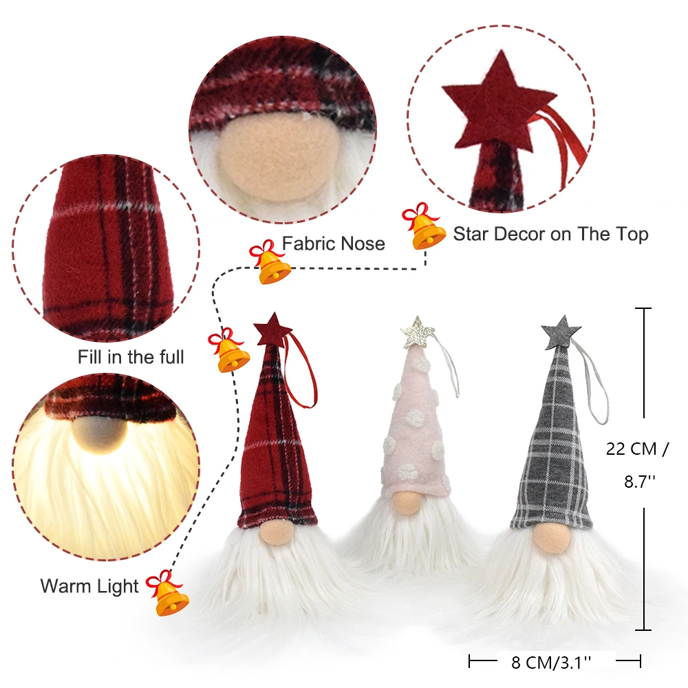 2024 украшения для рождественской елки ручной работы Adornos Navidad очаровательные световые маленьких шведских гномов