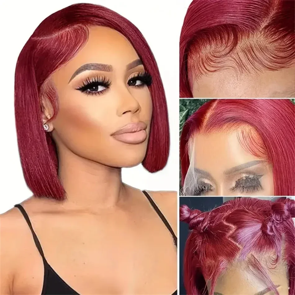 99J Bob Kurze Gerade Perücken Menschliches Haar 8-16 Zoll Brasilianische Perücken 100% Spitze Für Frau Natürliche Haarperücke 210% Dichte Remy Haar_voghion.com