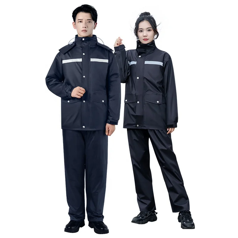 Men's XXL Waterproof Two-Piece Polyester Work Outdoor Suit with Hood Raincoat Pants for Travel Fishing Motorcycle Riding