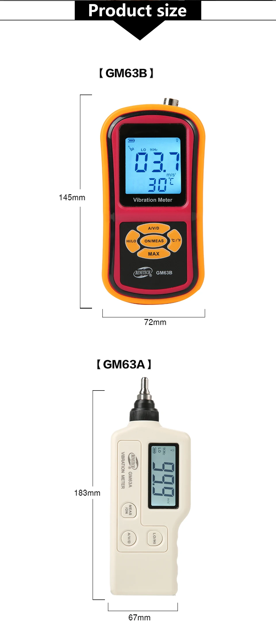 GM63B Portable LCD Digital Vibration Meter Probe Vibration Analyzer Industry