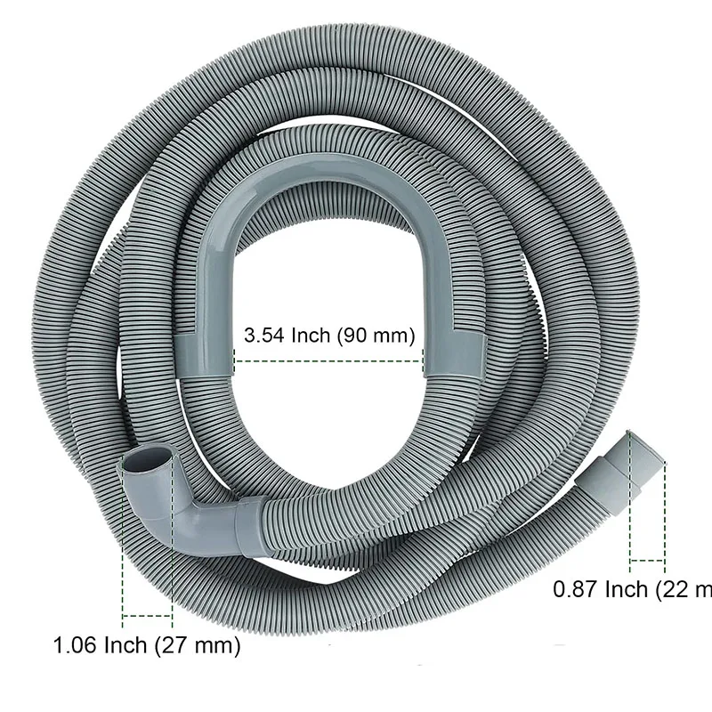 Manual Drain Hose with Right Angle End for Hotel Washing Machines Plastic Hose Connector and 2 Clamps Included