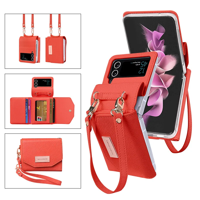 VIETAO Leather Case for Samsung Galaxy Z Flip Durable Strap