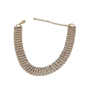 Fashionable Gold Plated Choker Necklace with 5-Row Rhinestone Diamond for Bride Girls Wedding Gift Made Brass Zircon Main Stone