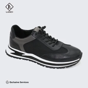 LANCI OEM ODM Sneakers Manufactures Sport Casual Shoes Custom Brand Logo Genuine Leather Winter Sports Men Black Customizable