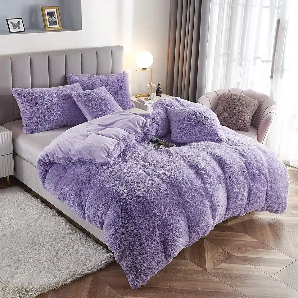 Luxury Plush Shaggy Velvet Fluffy Bed Comforter Set Bedding Set - Buy ...