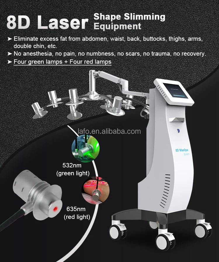 New 8D lipo Laser 532nm Laser Green 635nm Red light Fat Removal Cellulite Removal Body Shape Slimming Laser Machine LF-3