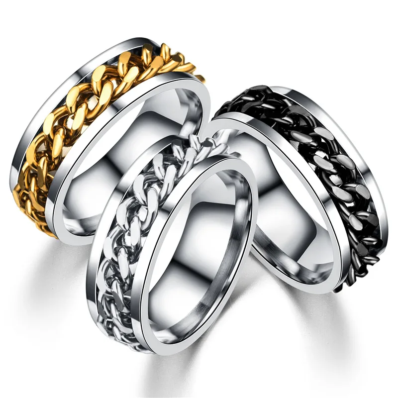 Classique Mariage rotative à Hommes et Femmes en Acier Inoxydable Chaîne Anneau Finger Ring
