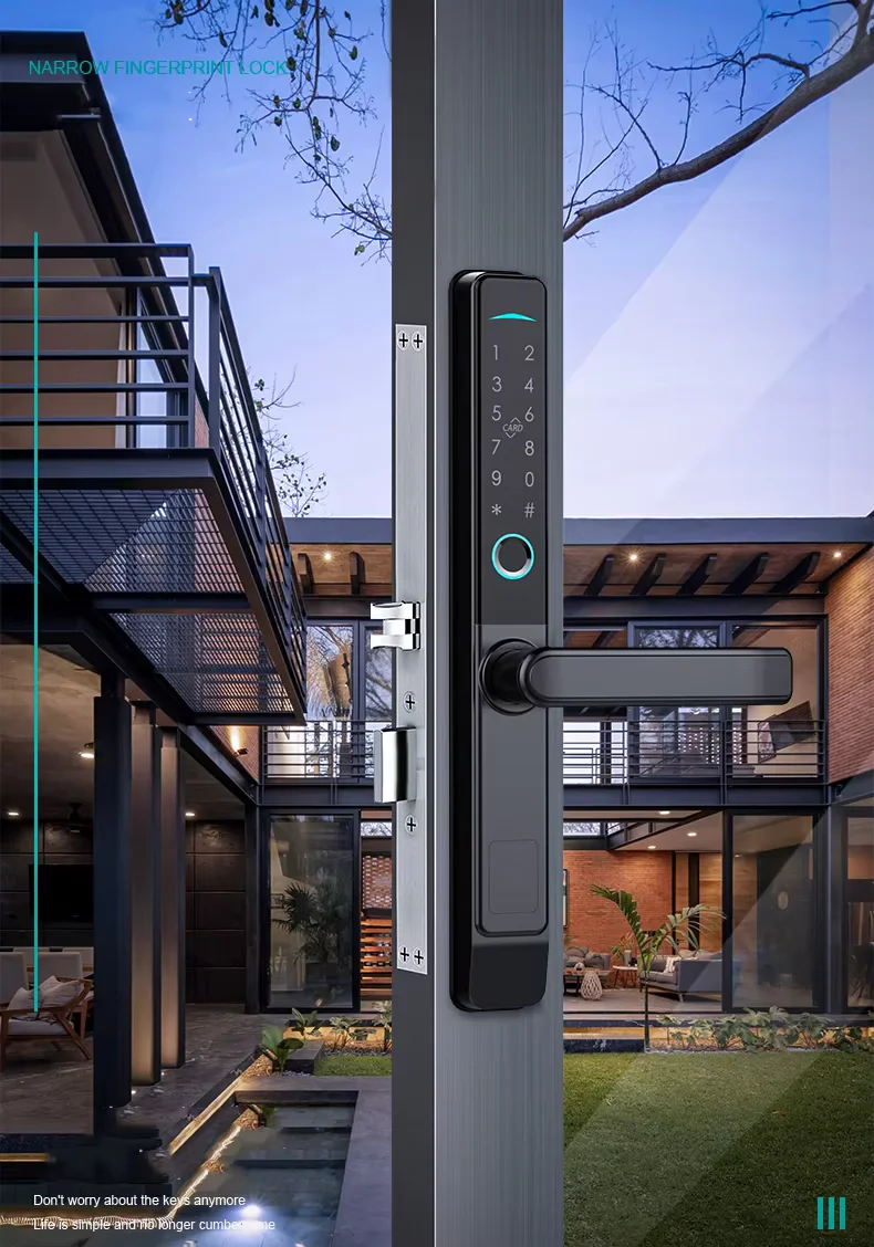 Outdoor Tuya App Digital Handle Digital Ttlock Fingerprint Aluminum Steel Double Side Sliding Glass Smart Door Lock