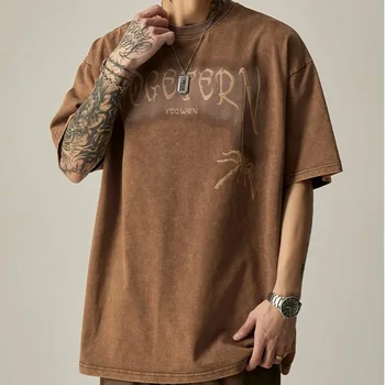 oversized drop shoulder cotton high quality heavyweight 300 gsm t shirt crew neck vintage washed t-shirts for men embroidered