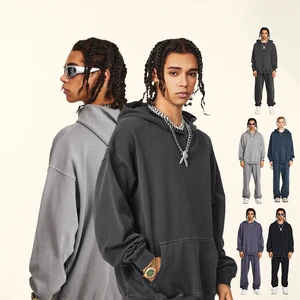 380 Gsm Vintage Distressed French Terry Hoodie Oversized Streetwear Acid Wash Pullover Hoodie