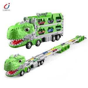 Chengji Dinosaur Trailer Truck Pull Back 2 in 1 Transport Carrier Garage Ejection orbit Deformed Car Dinosaur Children Toys Kids