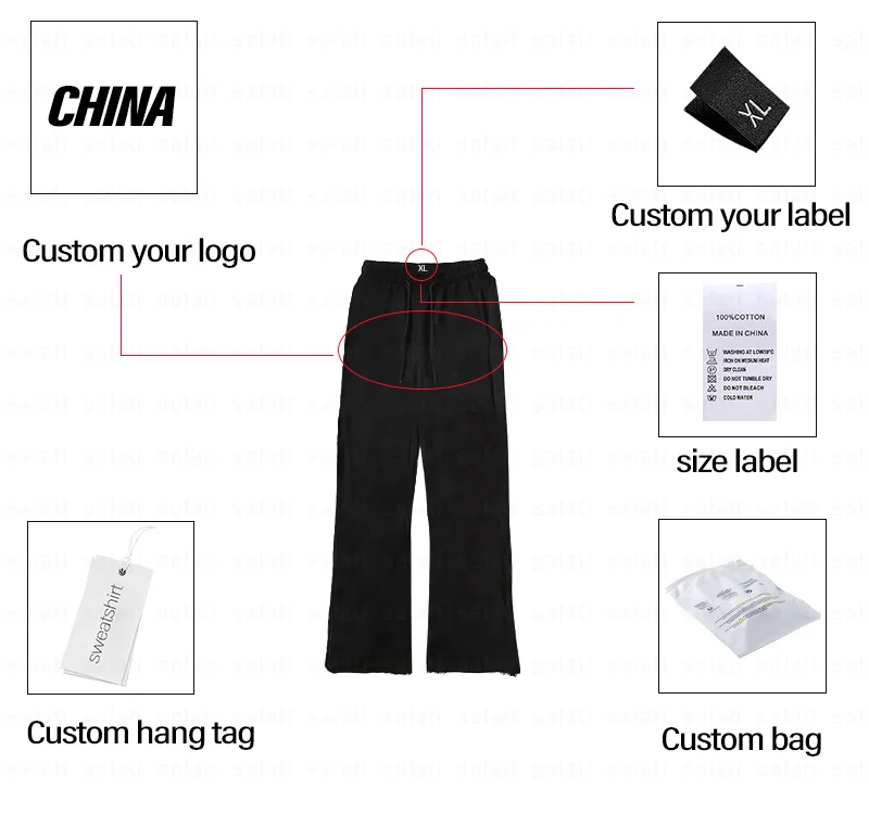 Y2K Flare Sweatpants Sweat TrackPants Custom Embroidery Double Waist 100% Cotton Fleece Straight Leg Jogger Track Cargo Pant Men gallery 6