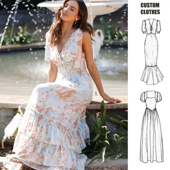Couture Tiered Maxi Dress Floral Maxi Latest Custom Slip loose Dress Designs For Ladies Women Casual Dresses Long