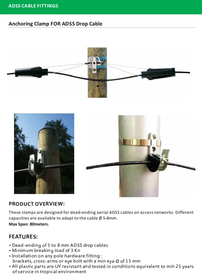 Hot Sale FTTH Type Flat Outdoor High Strength ftth Fiber optic Anchor Suspension Clamp for ADSS drop Cable