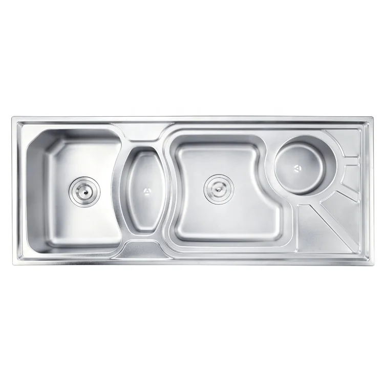 OEM Manufacturing Multifunction Triple Bowl Large Capacity Machine Press Brush Stainless Steel Kitchen Sink with Dustbin
