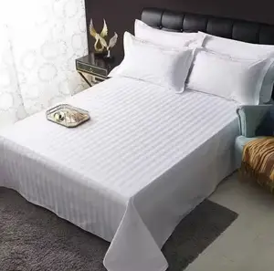 Wholesale Hotel Bedding Set Four Piece Pure Cotton Satin Stripe Duvet Cover Pillowcase Pure White for King Queen Size Bed