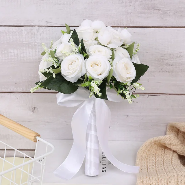 Wholesale High Quality Real Touch White Rose Bouquets Artificial Pink Bridal Bridesmaid Bouquet Wedding Centerpiece Decoration