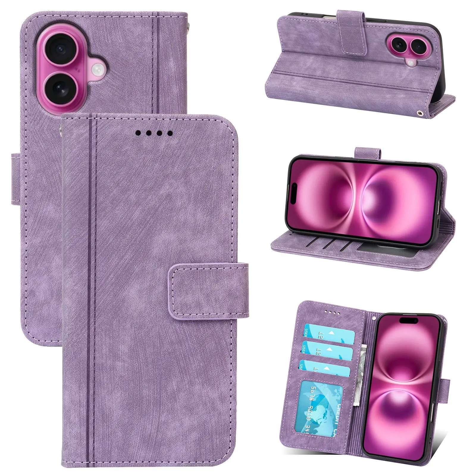 product custom fashion business wallet card holder mobile phone flip cover for iphone 17 16 15 pro stand leather clamshell phone case-2