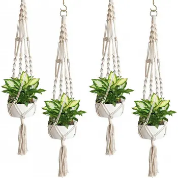 4 Set Handmade with Cotton rope boho decor holders Macrame plant hangers For Home indoor outdoor Wall Decoration