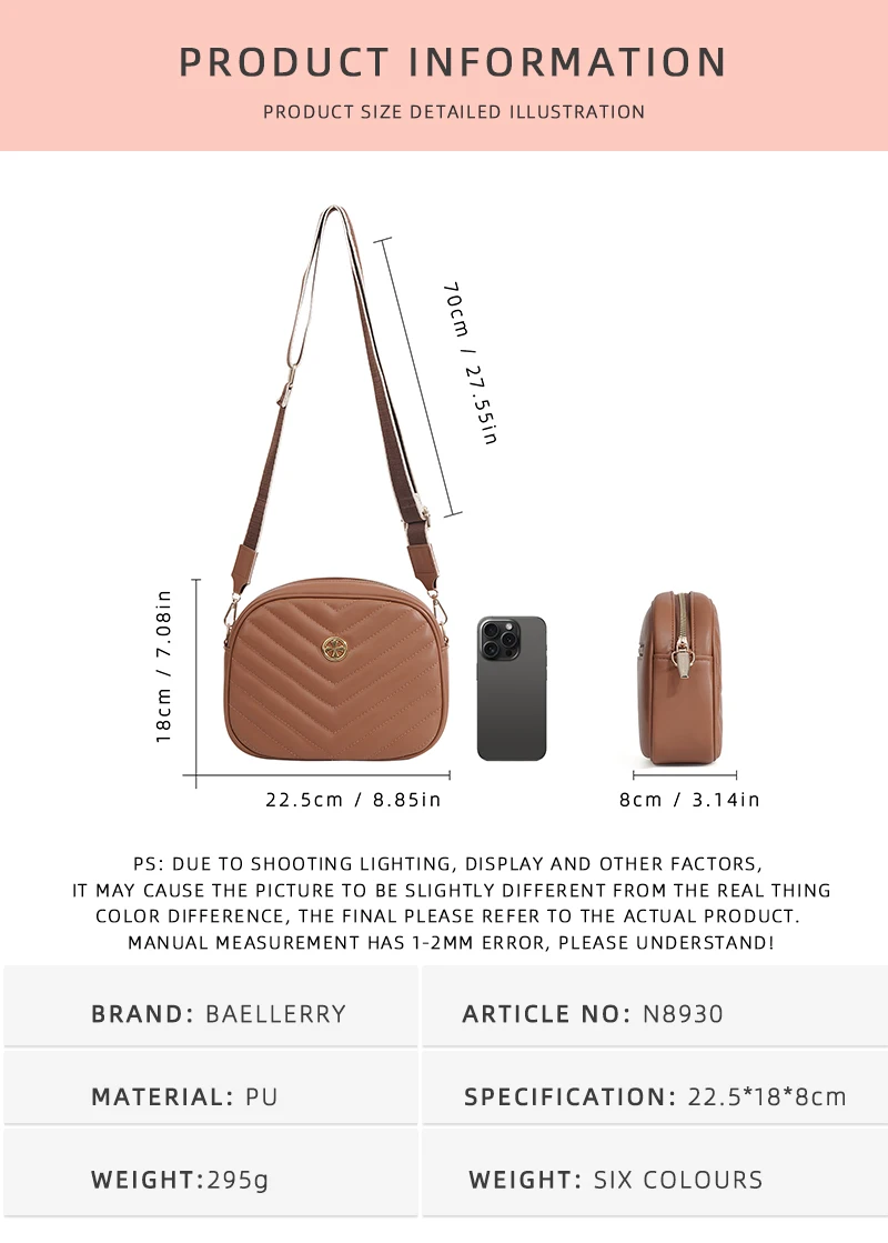 Baellerry Women's Cross-Body Zipper Shoulder Bag Large Capacity Quilted Fashionable PU Material Winter Autumn Summer All New