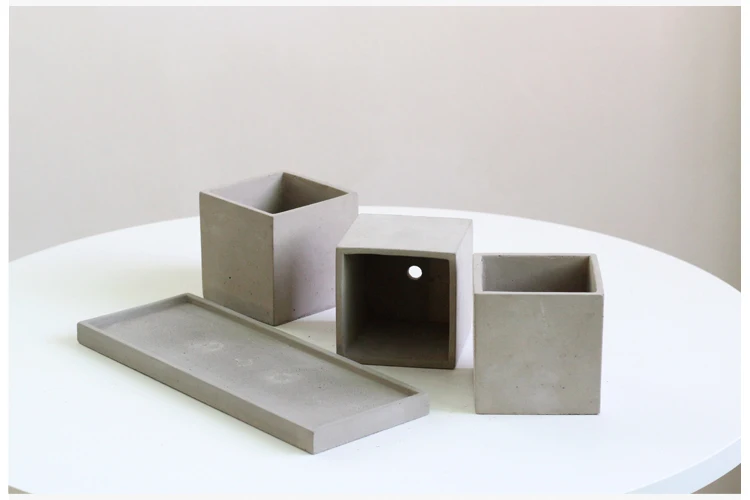 Rectangular Square Shape Cement Succulent Plant Pot Flower Pot with Saucer for Home Garden Decor Balcony Garden Modern Support
