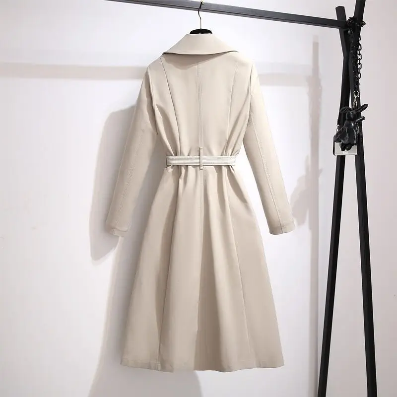Elegant Office Lady New Style Spring Women's Trench Coat British-Style Lapel with Thin Belt and Scarves Casual Wind Coat