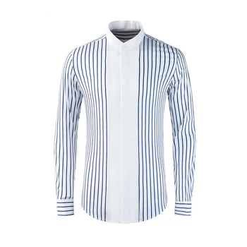 Brand New Men Shirt Male Dress Shirts Striped contrast placket Men's Casual Long Sleeve Business Formal