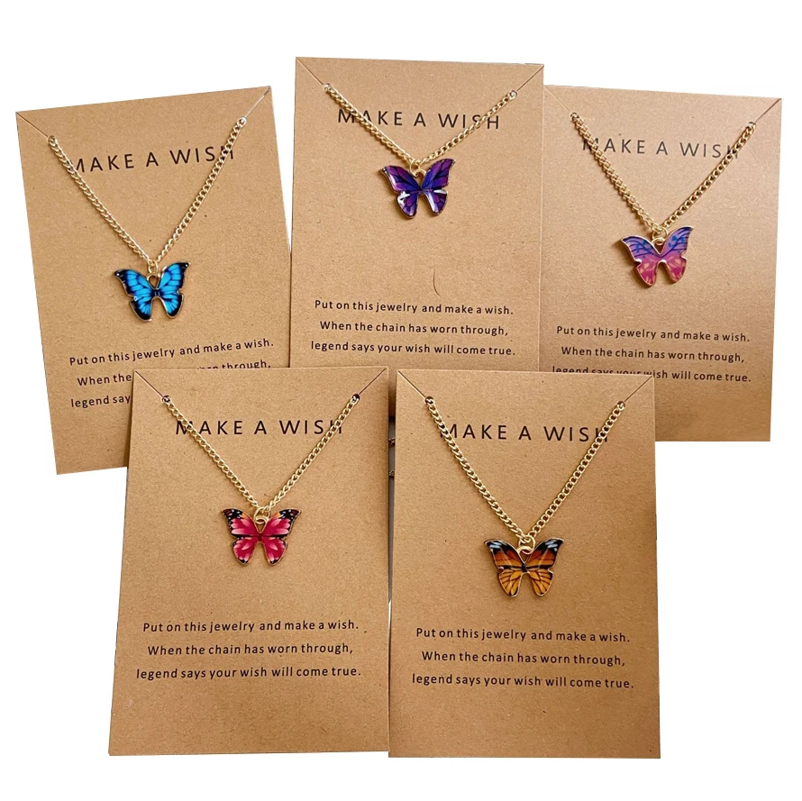 colorful butterfly pendant make a wish card necklace jewelry for